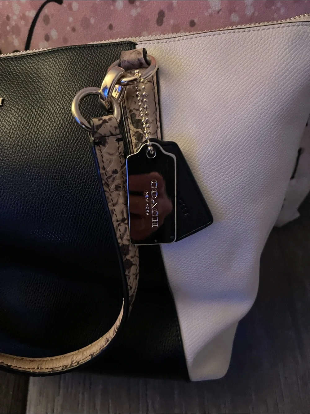 Coach Two-Tone Black and White Shoulder Tote with Gold Hardware
